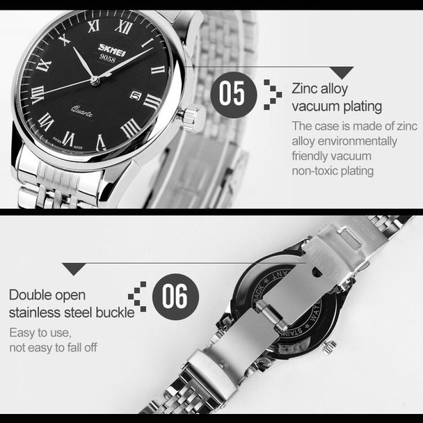 SKMEI 9058 Multifunctional Outdoor Fashion Waterproof Steel Strip Quartz Wrist Watch(Men Style Black)