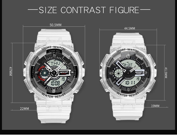 SANDA 298 Watch Men And Women Transparent Watch Waterproof Multi Functional luminous Movement Double Display Couple Electronic Watch(Black Man)