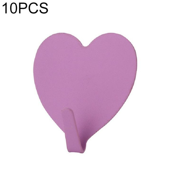 10 PCS Love Heart Hook Stainless Steel Heart Shaped Room Decoration Hook(Purple)