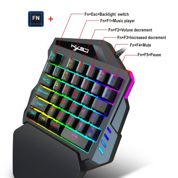 HXSJ V100 Universal One-hand 35-Keys Mechanical Blue Axis Seven-color Backlight Wired Gaming Keyboard, Length: 1.6m