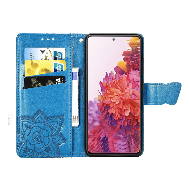 Galaxy S20 FE / S20 Lite Butterfly Love Flower Embossed Horizontal Flip Leather Case with Bracket / Card Slot / Wallet / Lanyard(Blue)