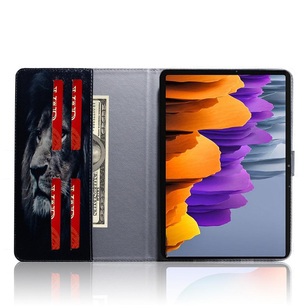 Samsung Galaxy Tab S7 T870 (2020) 3D Colored Drawing Horizontal Flip Leather Case with Holder & Card Slot & Wallet(Lion)