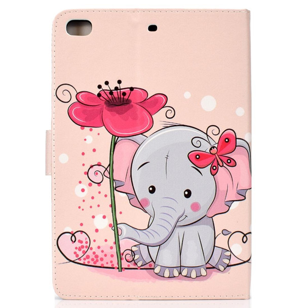 iPad mini1 / 2 / 3 / 4 Colored Drawing Pattern Horizontal Flip PU Leather Case with Holder & Card Slot & Sleep / Wake-up Function(Elephant Flowers)