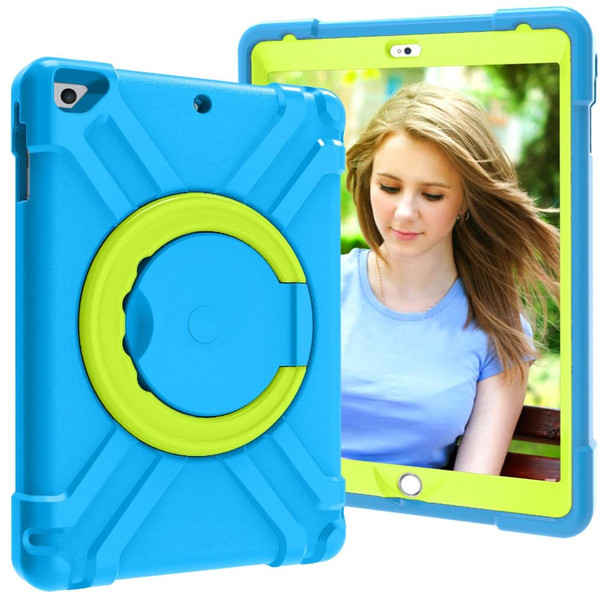 iPad Air/Air2/Pro9.7 EVA + PC Flat Protective Shell with 360 Rotating Bracket(Blue+Grass Green)