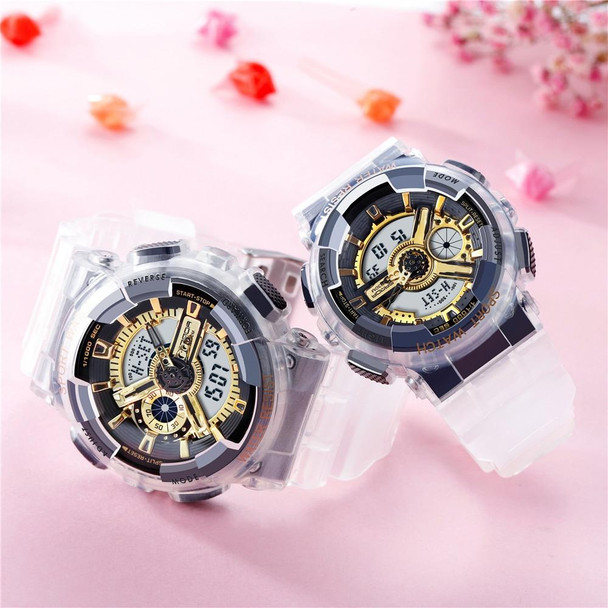 SANDA 298 Watch Men And Women Transparent Watch Waterproof Multi Functional luminous Movement Double Display Couple Electronic Watch(Gold Man)