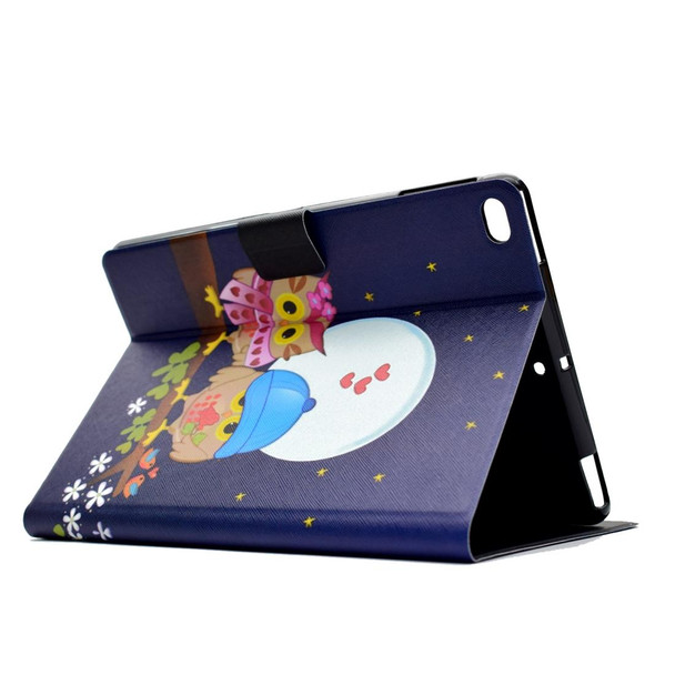 Electric Pressed Left Right Flat Feather Case with Sleep Function Pen Cover & Card Slot & Holder(Couple Owls)