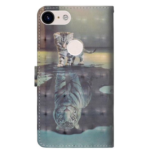 3D Painting Pattern Coloured Drawing Horizontal Flip TPU + PU Leatherette Case with Holder & Card Slots & Wallet for Google Pixel 3A(Cat Tiger)