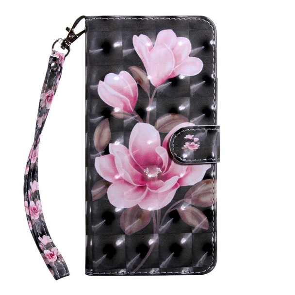 3D Coloured Drawing Pattern Horizontal Flip Leatherette Case with Holder & Card Slots & Wallet & Lanyard for Google Pixel 3a XL(Black-ground Pink Flower)