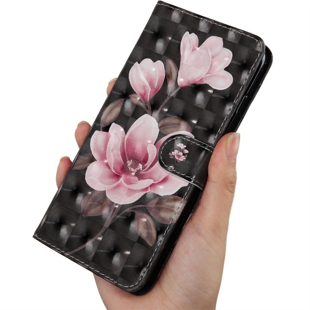 3D Coloured Drawing Pattern Horizontal Flip Leatherette Case with Holder & Card Slots & Wallet & Lanyard for Google Pixel 3a(Black-ground Pink Flower)