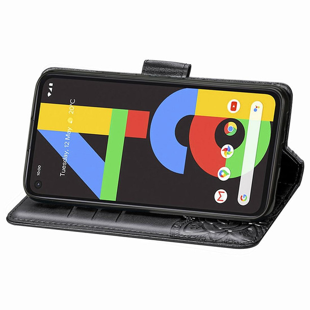 Google Pixel 4A Butterfly Love Flower Embossed Horizontal Flip Leather Case with Bracket / Card Slot / Wallet / Lanyard(Black)