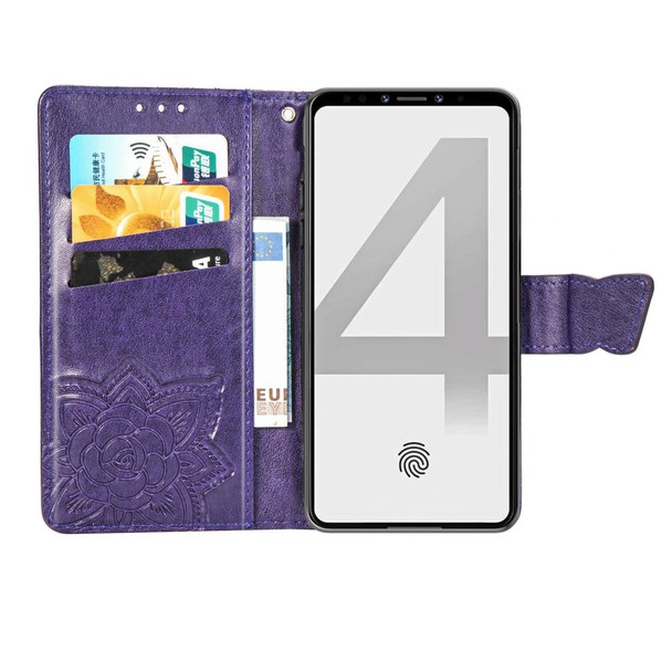 Butterfly Love Flowers Embossing Horizontal Flip Leatherette Case - Google Pixel 4 XL with Holder & Card Slots & Wallet & Lanyard(Dark purple)