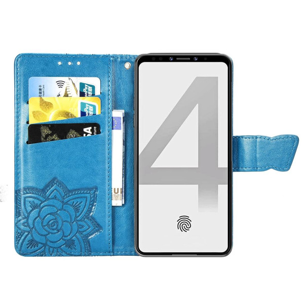 Butterfly Love Flowers Embossing Horizontal Flip Leatherette Case - Google Pixel 4 XL with Holder & Card Slots & Wallet & Lanyard(Blue)