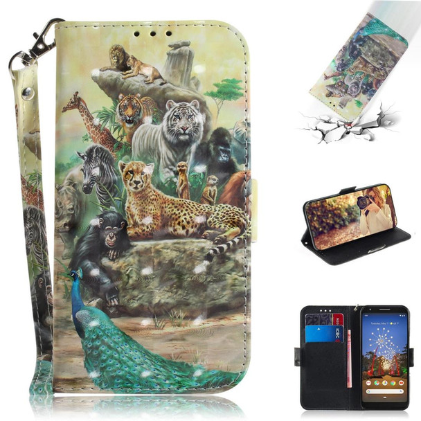 3D Painting Zoo Pattern Coloured Drawing Horizontal Flip Leatherette Case for Google Pixel 3a XL, with Holder & Card Slots & Wallet