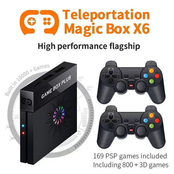 X6 Game Box 4K Video Games Console Magic Box with 2.4GHz Controller, Capacity:64GB(US Plug)