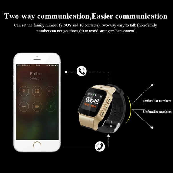 D99+ 1.22 inch HD LCD Screen GPS Smartwatch for the Elder Waterproof, Support GPS + LBS + WiFi Positioning / Two-way Dialing / Voice Monitoring / One-key First-aid / Wrist off Alarm / Safety Fence (C
