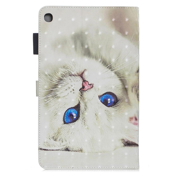 3D Horizontal Flip Leatherette Case with Holder & Card Slots - Galaxy Tab A 10.1 (2019)(White Cat)