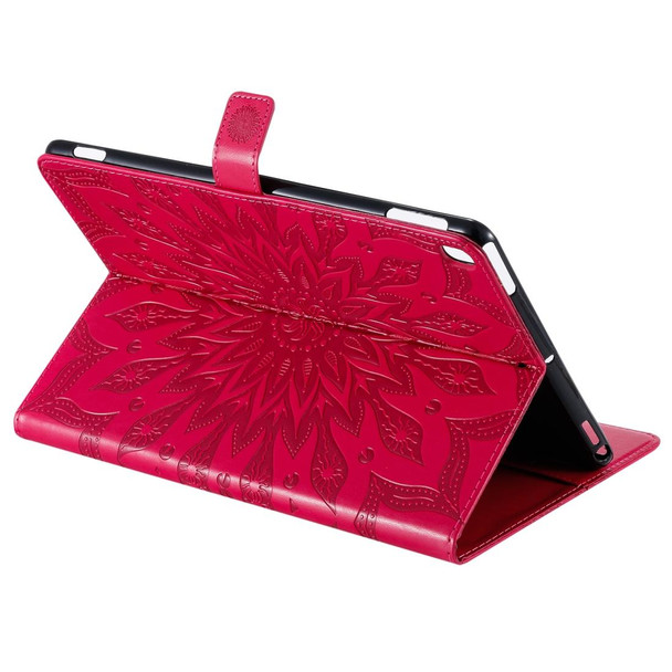 iPad 10.2 / Pro 10.5 / Air 2019 Pressed Printing Sun Flower Pattern Horizontal Flip Leather Case with Holder & Card Slots & Wallet(Rose Red)