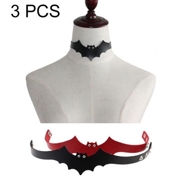 3 PCS  European and American Style Popular Bat Styling Leatherette Necklace Collar, Random Color Delivery