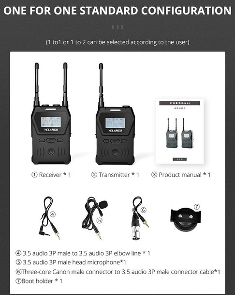 YELANGU YLG9929C MX4 Dual-Channel 100CH UHF Wireless Microphone System with Transmitter and Receiver for DSLR Cameras and Video Cameras(Black)