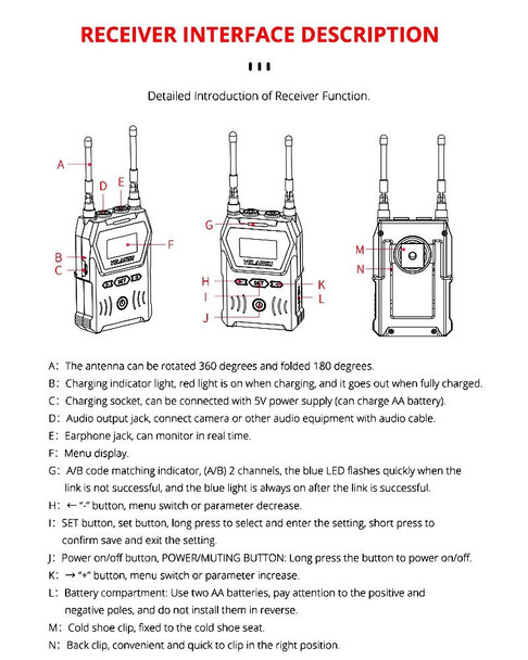 YELANGU YLG9929C MX4 Dual-Channel 100CH UHF Wireless Microphone System with Transmitter and Receiver for DSLR Cameras and Video Cameras(Black)