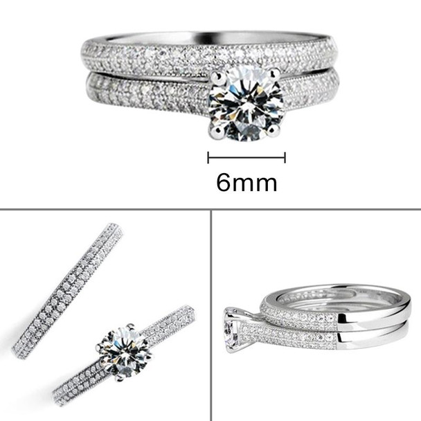 Silver Double Zircon Wedding Rings Set, Ring Size:12