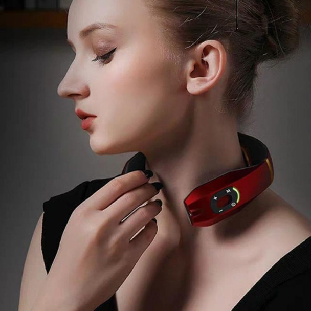 Cervical Vertebra Massager Charging Intelligent Pulse Physiotherapy Instrument Electromagnetic Vibration Neck Protector, Colour:Red