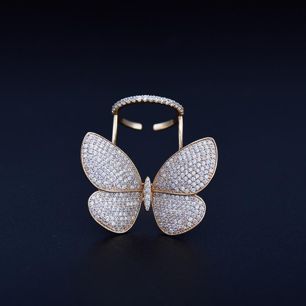Fashion Adjustable Butterfly Shape Ring with Diamond Women Jewelry, Ring Size:8(Champagne gold)