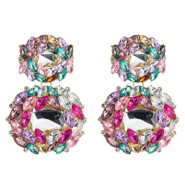 2 Pairs Female Earrings Exaggerated Alloy Geometric Glass Diamond Earrings(Color)