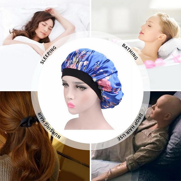 2 PCS Women Satin Night Sleep Cap Hair Bonnet Hat Silk Head Cover Wide Elastic Band(Leopard)