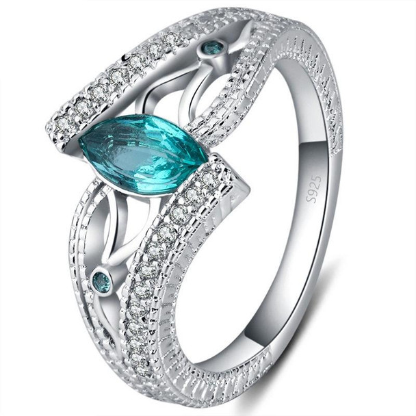 925 Sterling Silver Finger Rings Women Vintage Engagment Zircon Jewelry, Ring Size:9(Green)