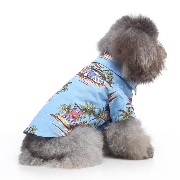 2 PCS Pet Beach Shirt Dog Print Spring And Summer Clothes, Size: L(Blue)