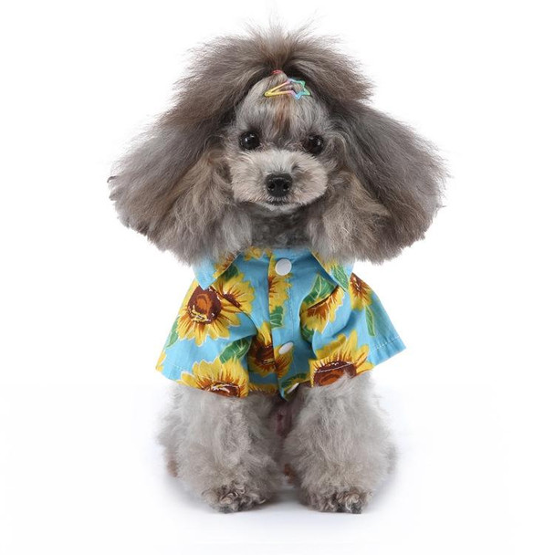 2 PCS Pet Beach Shirt Dog Print Spring And Summer Clothes, Size: L(Yellow Blue)