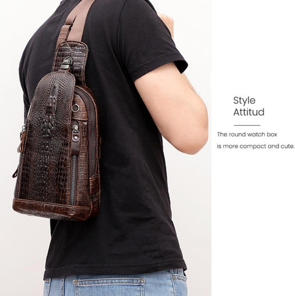 1313 Men Fashion Cowhide Crocodile Texture One-Shoulder Crossbody Chest Bag(Crocodile Pattern)