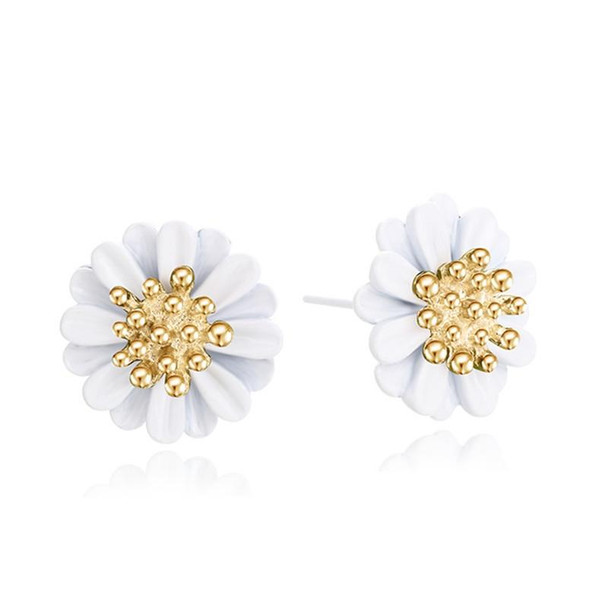 Cute Sweet Fashion Fresh Small Daisy Flower Stud Earrings for Girl, Metal Color:white