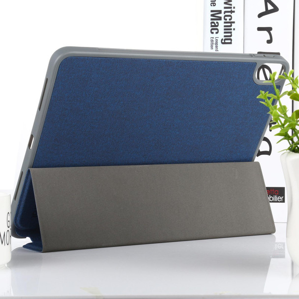 Mutural YASHI Series TPU + PU Cloth Pattern Texture Horizontal Flip Leather Case with Three-folding Holder & Pen Slot & Wake-up / Sleep Function - iPad Air 2022 / 2020 10.9 (Blue)