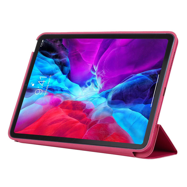 3-fold Horizontal Flip Smart Leatherette Case with Sleep / Wake-up Function & Holder - iPad Air 2022 / 2020 10.9(Rose Red)