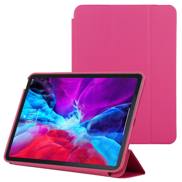 3-fold Horizontal Flip Smart Leatherette Case with Sleep / Wake-up Function & Holder - iPad Air 2022 / 2020 10.9(Rose Red)