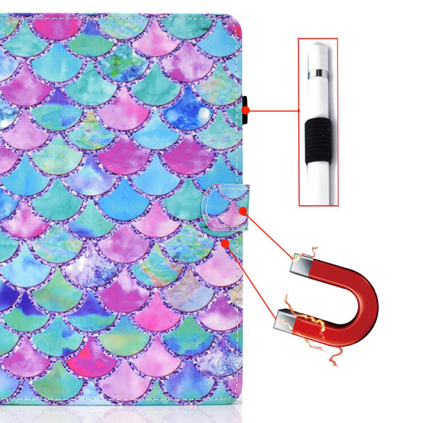 iPad Air 2022 / 2020 10.9 Colored Drawing Pattern Horizontal Flip PU Leather Case with Holder & Card Slot & Anti-skid Strip(Color Fish-scales)