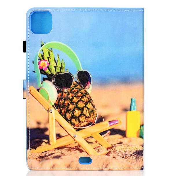 iPad Air 2022 / 2020 10.9 Colored Drawing Stitching Horizontal Flip Leather Case with Holder & Card Slots & Sleep / Wake-up function(Pineapple)