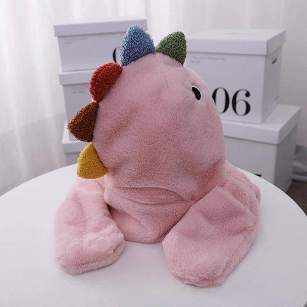 C0215 Adult Dinosaur Cartoon Velvet Hat Thickened Warm Scarf Hat, Size: One Size(Pink)