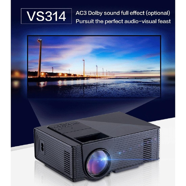 VS-314 Mini Projector 1500ANSI LM LED 800x480 WVGA Multimedia Video Projector, Support VGA / HDMI / USB / TF Card / AV /TV Interfaces, Projecting Distance: 1.2-5m(Black)