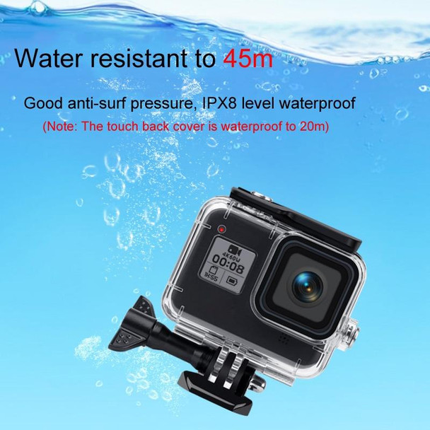 45m Waterproof Case + Touch Back Cover + Purple Red Pink Lens Filter for GoPro HERO8 Black