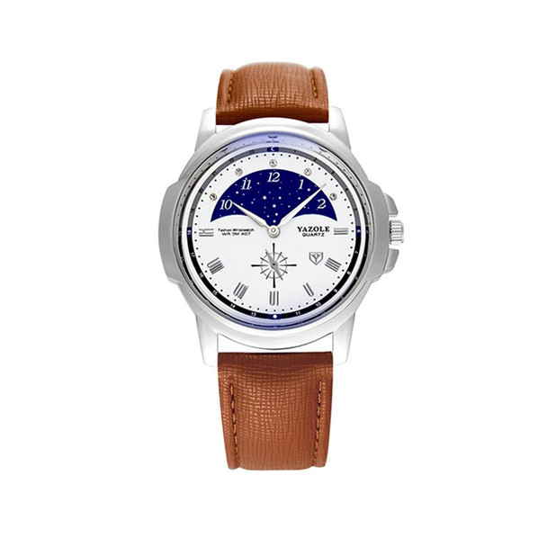 407 YAZOLE Men Fashion Business Leatherette Band Quartz Wrist Watch(Brown + White)