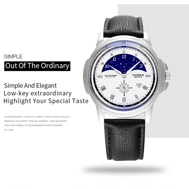 407 YAZOLE Men Fashion Business Leatherette Band Quartz Wrist Watch(Black + White)