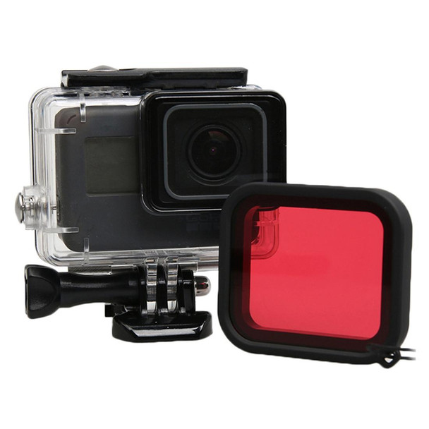 GoPro HERO5 30m Waterproof PC & ABS Housing Protective Case + Camera Lens Red Quadrate Filter with Buckle Basic Mount & Long Screw & Anti-lost Hand Strap