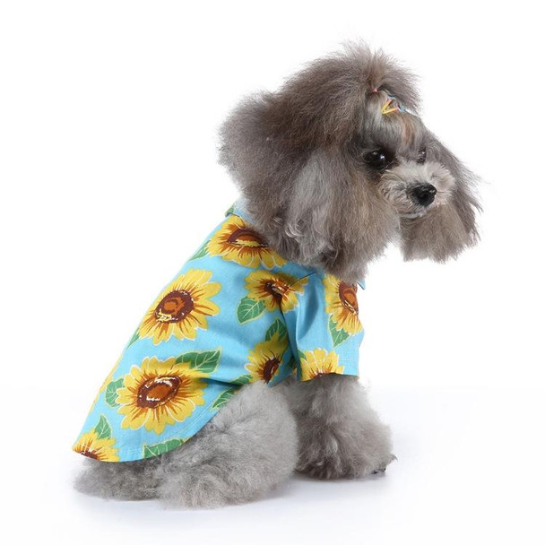 2 PCS Pet Beach Shirt Dog Print Spring And Summer Clothes, Size: XL(Yellow Blue)