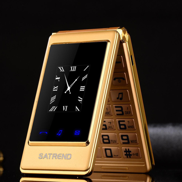 SATREND A15-M Dual-screen Flip Elder Phone, 3.0 inch + 1.77 inch, MTK6261D, Support FM, Network: 2G, Big Keys, Dual SIM(Gold)