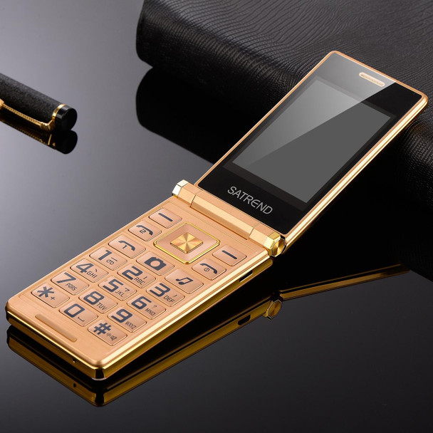 SATREND A15-M Dual-screen Flip Elder Phone, 3.0 inch + 1.77 inch, MTK6261D, Support FM, Network: 2G, Big Keys, Dual SIM(Gold)