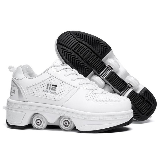 Two-Purpose Skating Shoes Deformation Shoes Double Row Rune Roller Skates Shoes, Size: 40(Low-top Without Light (White))