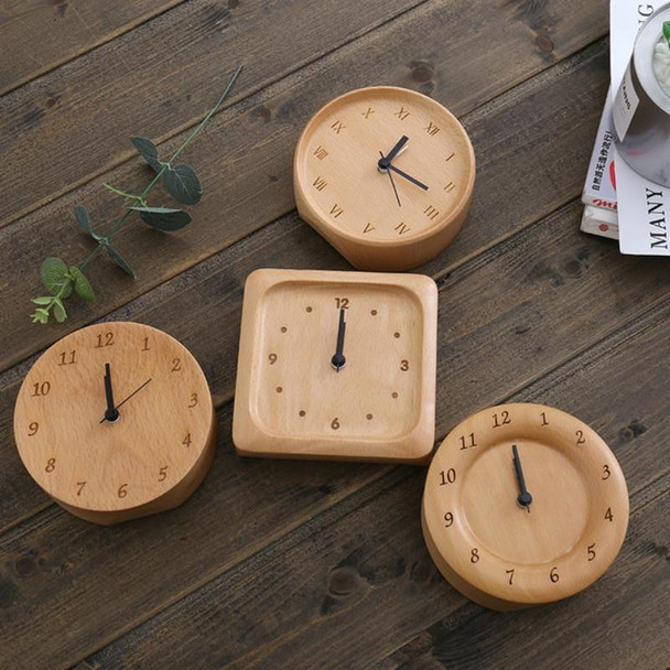 Simple Home Study Solid Wood Decorative Bedside Beech Alarm Clock(Round Greek)